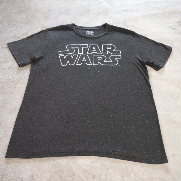Star Wars Men’s Large Dark Heather Gray Logo Speckled Graphic Tee T-Shirt Casual - Picture 1 of 12